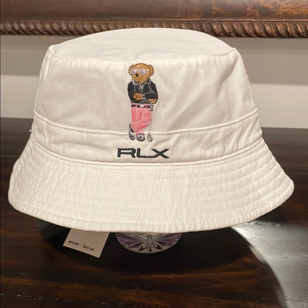 RLX Ralph Lauren Bear Logo White Bucket Hat, NWT - Picture 2 of 8